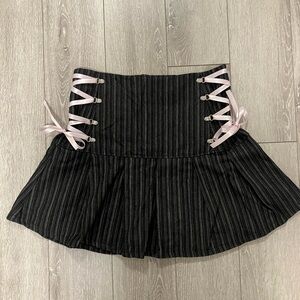 Black Striped Skirt with Pink Ribbon Details